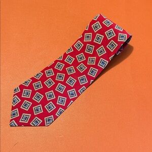 Ralph Lauren Red Tie with Geometric Squares
